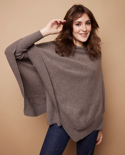 Poncho cape 100 cachemire Taupe