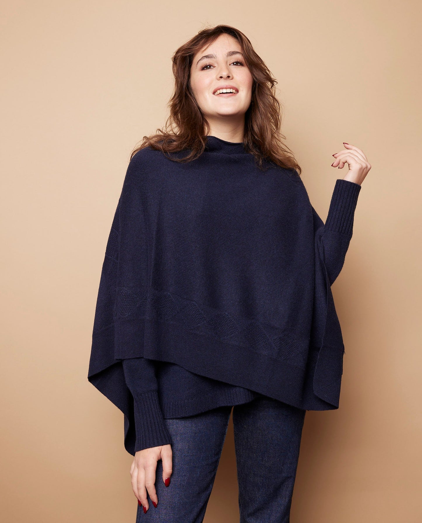 Poncho cape 100 cachemire Marine