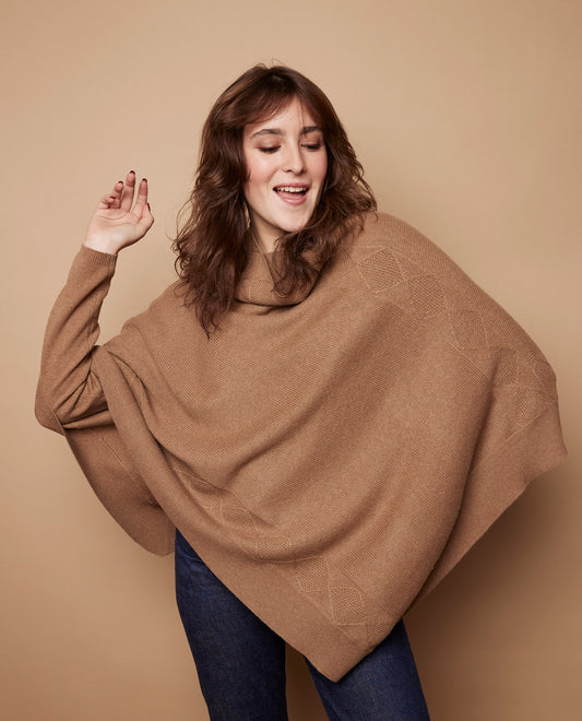 Poncho cape 100 cachemire Camel