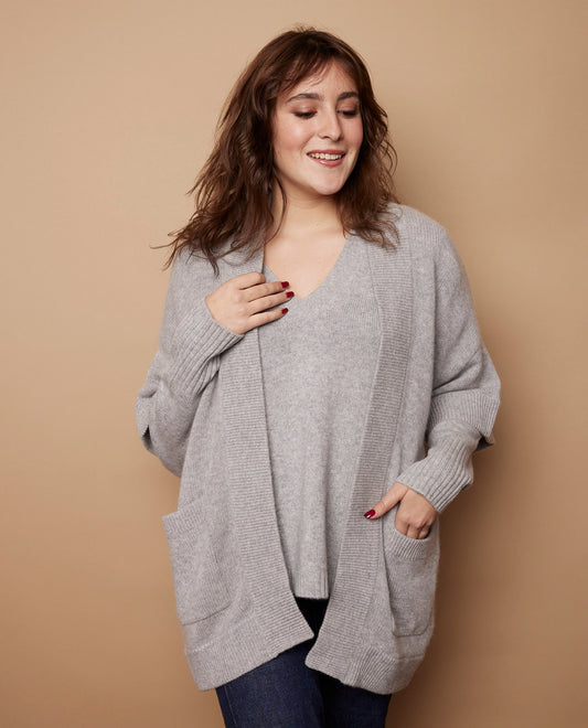 Veste kimono 100 cachemire Gris clair