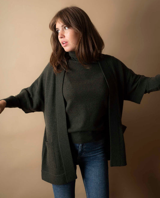 Veste kimono 100 cachemire Kaki