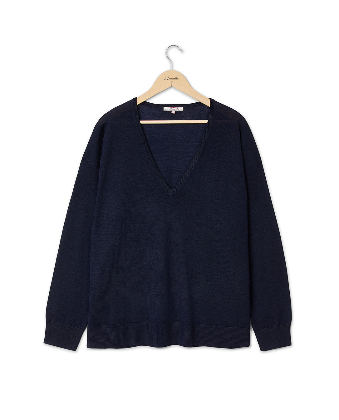 Pull V loose mérinos marine