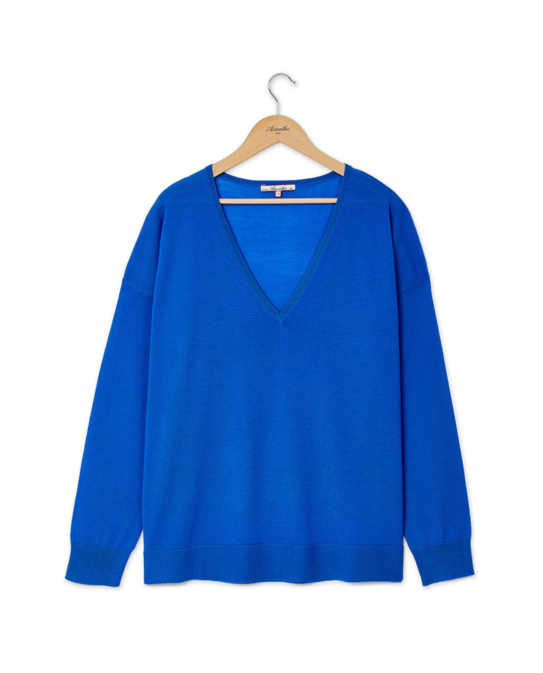 Pull V loose mérinos bleu