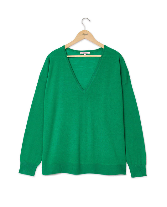 Pull V loose mérinos vert