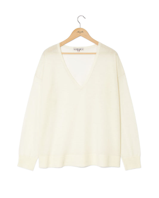 Pull V loose mérinos écru