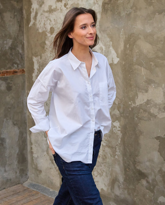Chemisier manches longues oversize coton blanc