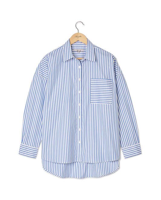 Chemisier manches longues oversize large rayure bleue