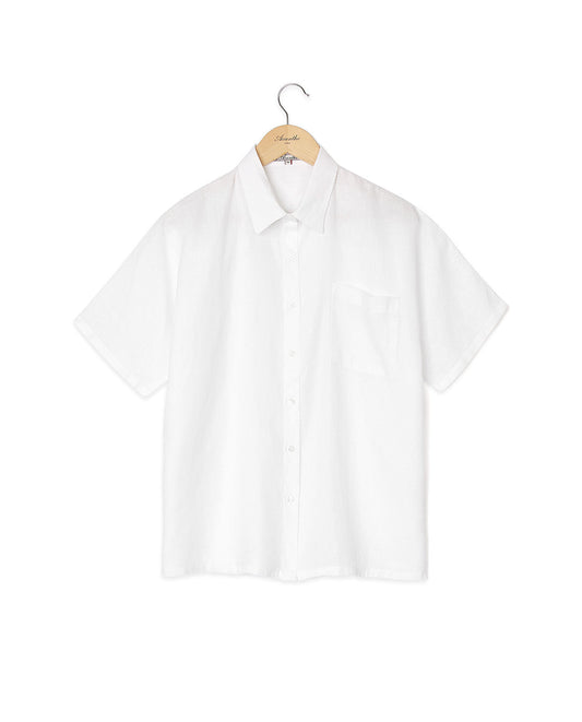 Chemisier manches courtes oversize lin blanc