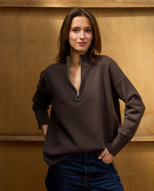 pull zippé loose 100 lwl Marron