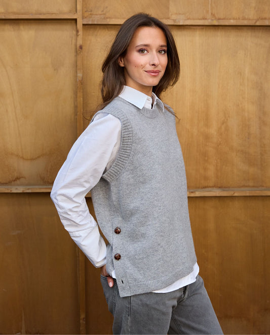 pull sans manches boutons cà´té lwl Gris