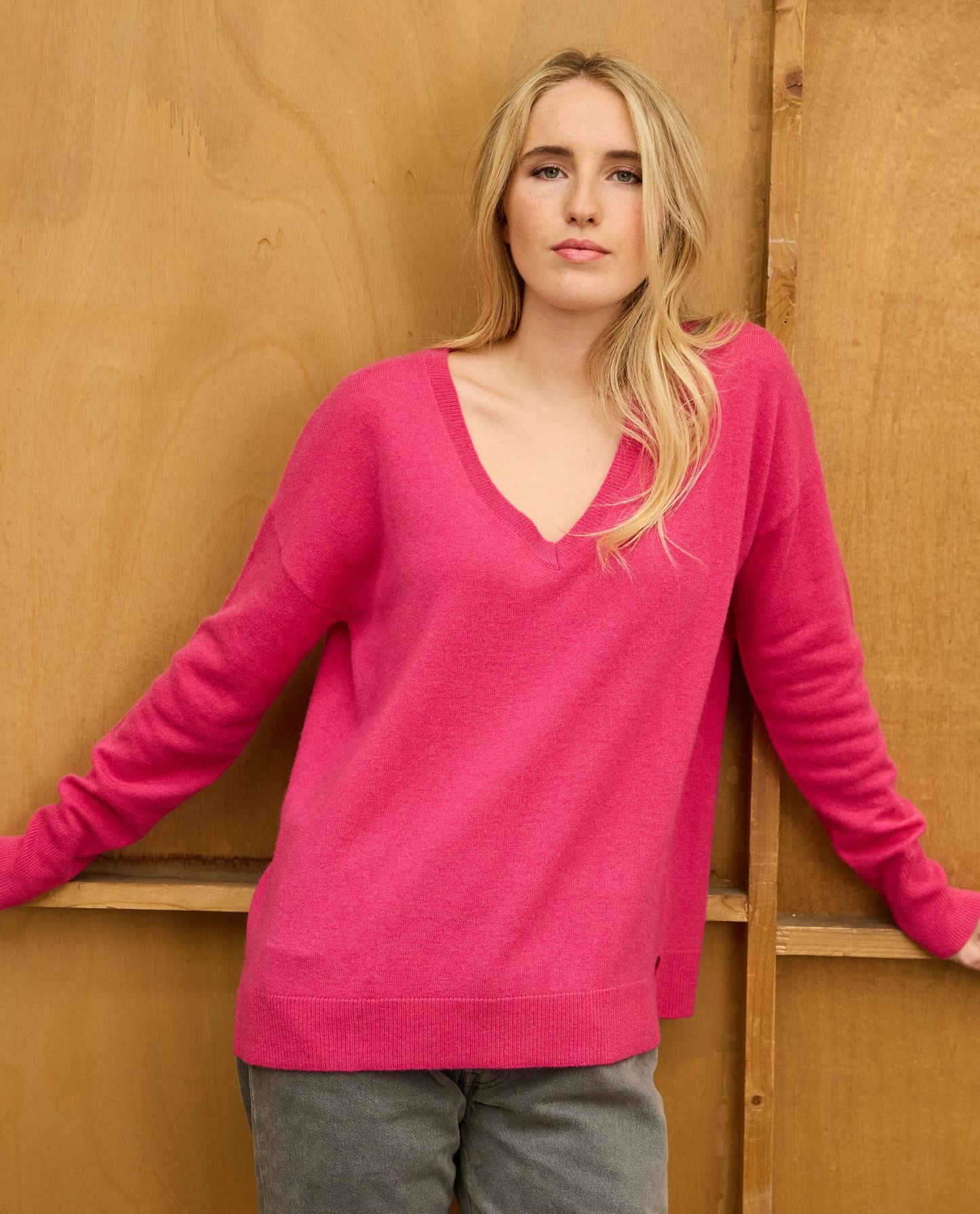 pull V loose 100 cachemire Fushia