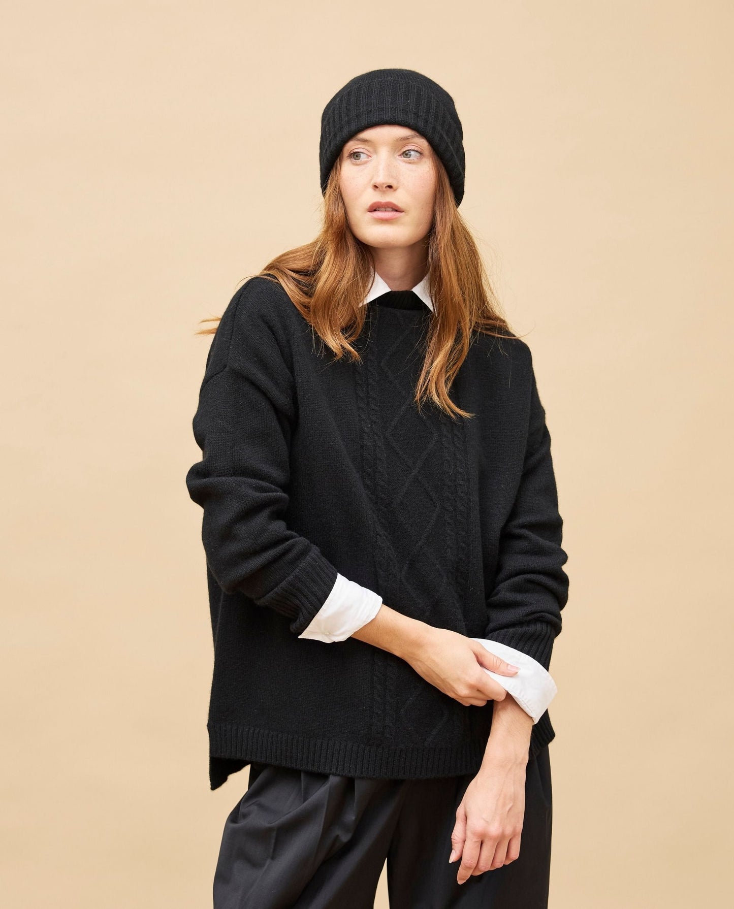 pull col montant torsade cachemire Noir
