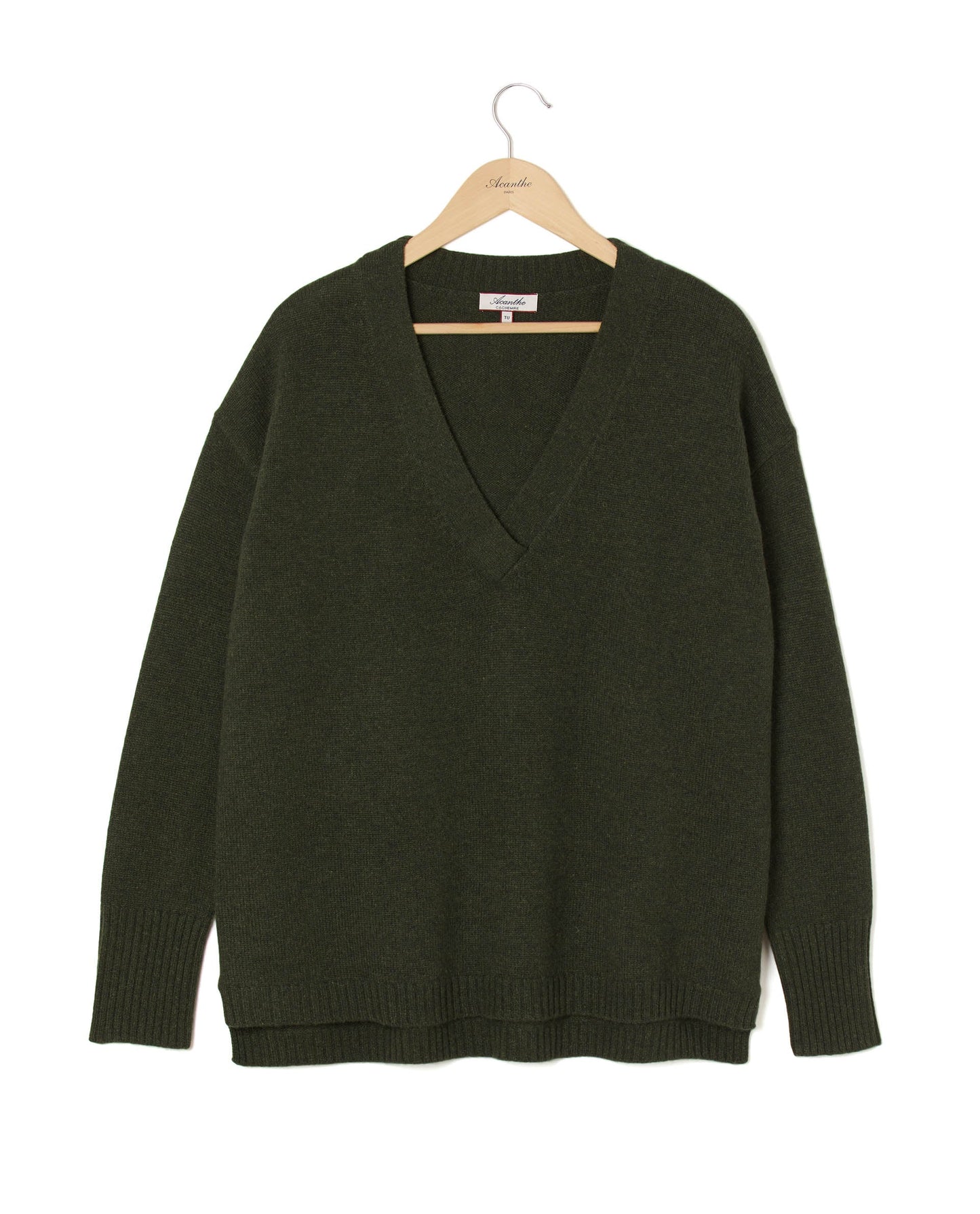 pull loose V croisé 100 cachemire Kaki