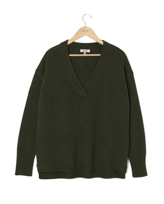 pull loose V croisé 100 cachemire Kaki