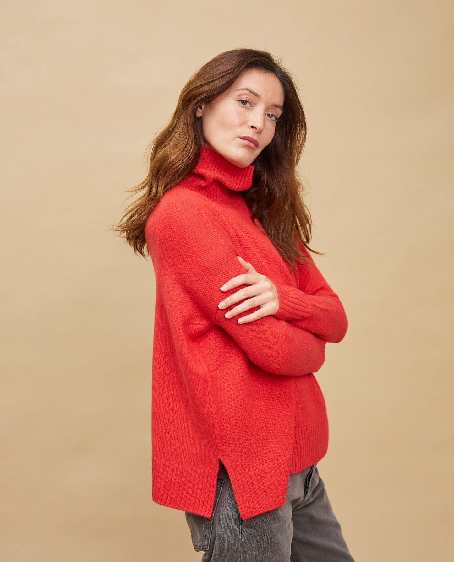 pull col boule 100 cachemire Orange