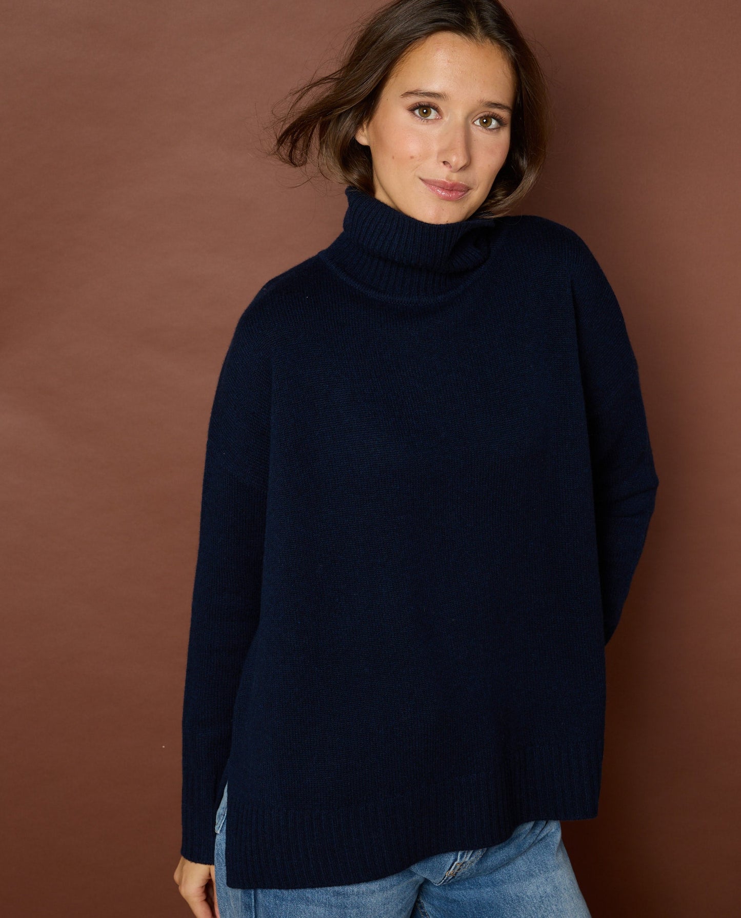 pull col boule 100 cachemire Marine