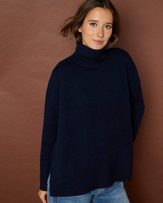 pull col boule 100 cachemire Marine