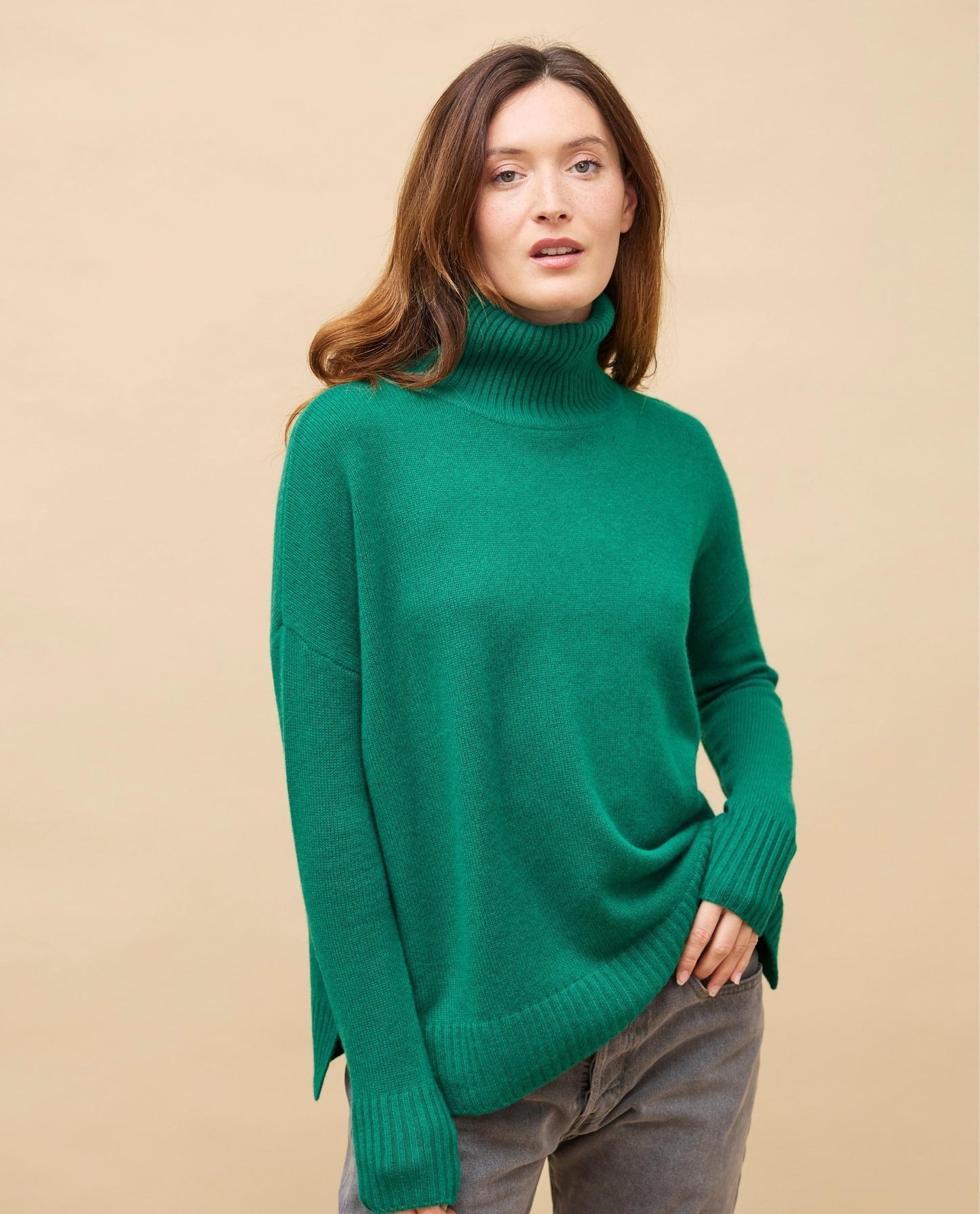 pull col boule 100 cachemire vert pré