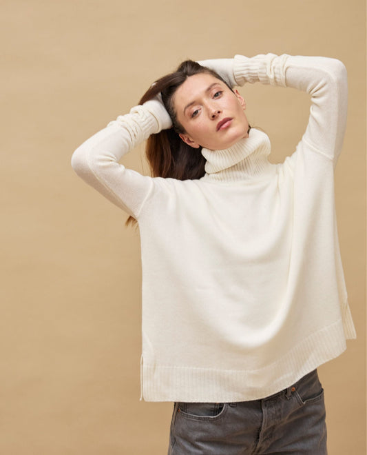 pull col boule 100 cachemire Ecru