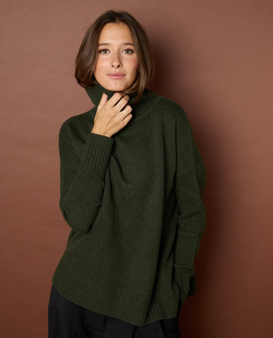 pull col boule 100 cachemire Kaki