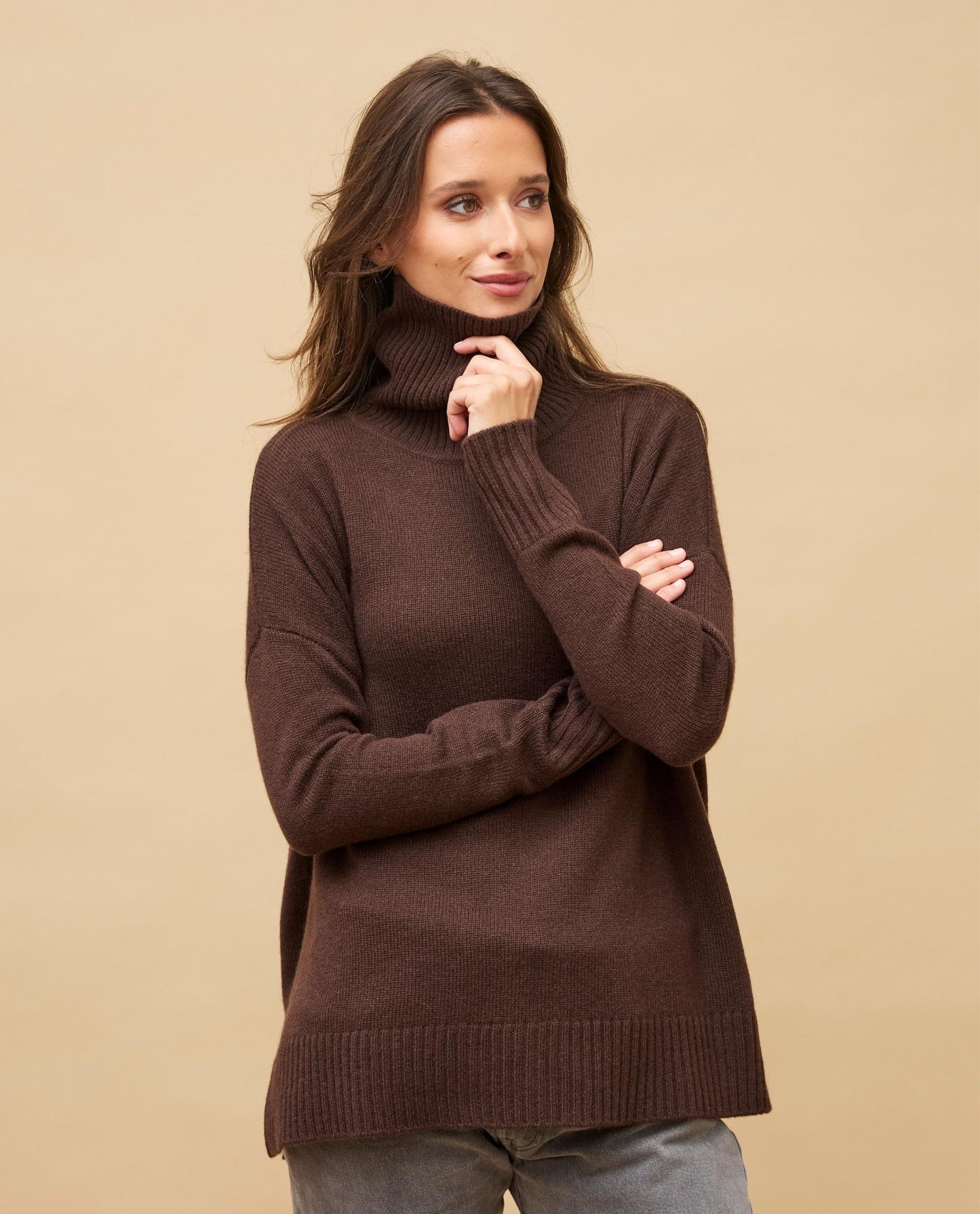 pull col boule 100 cachemire Marron
