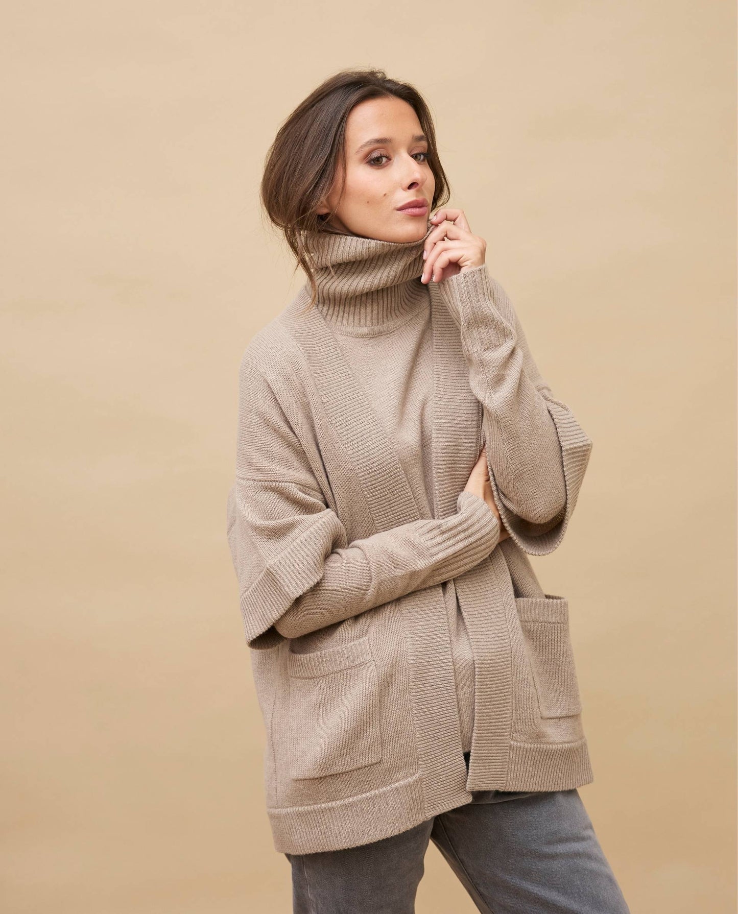 veste kimono 100 cachemire Beige