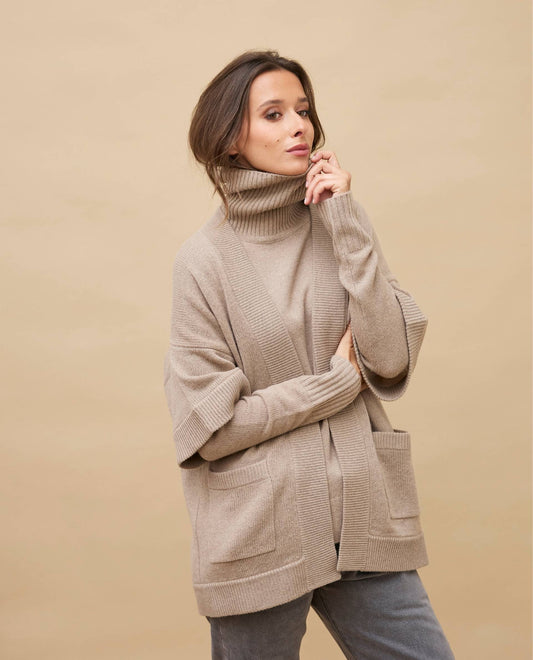 veste kimono 100 cachemire Beige