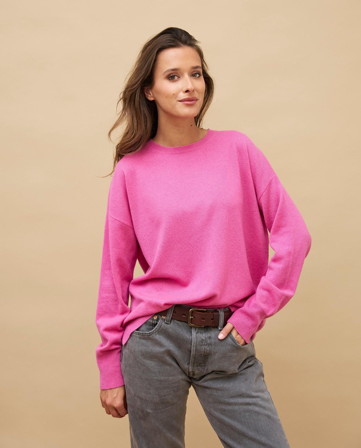pull loose col rond 100 cachemire Rose