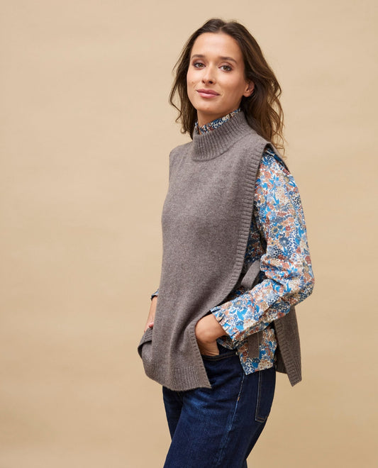 pull sans manche avec lien 100 cachemire Taupe