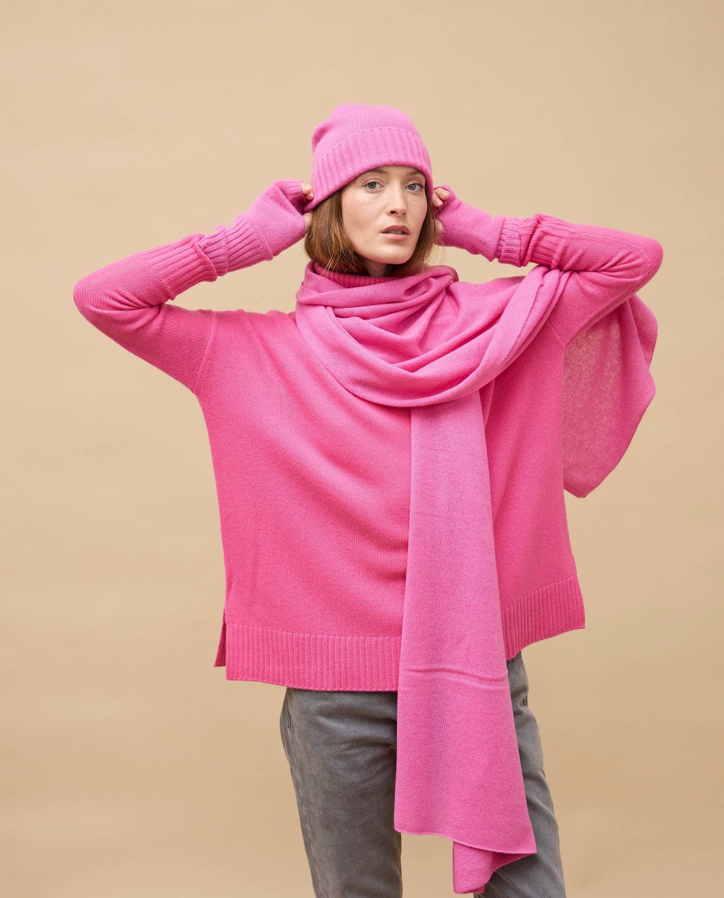 bonnet 100 cachemire Rose