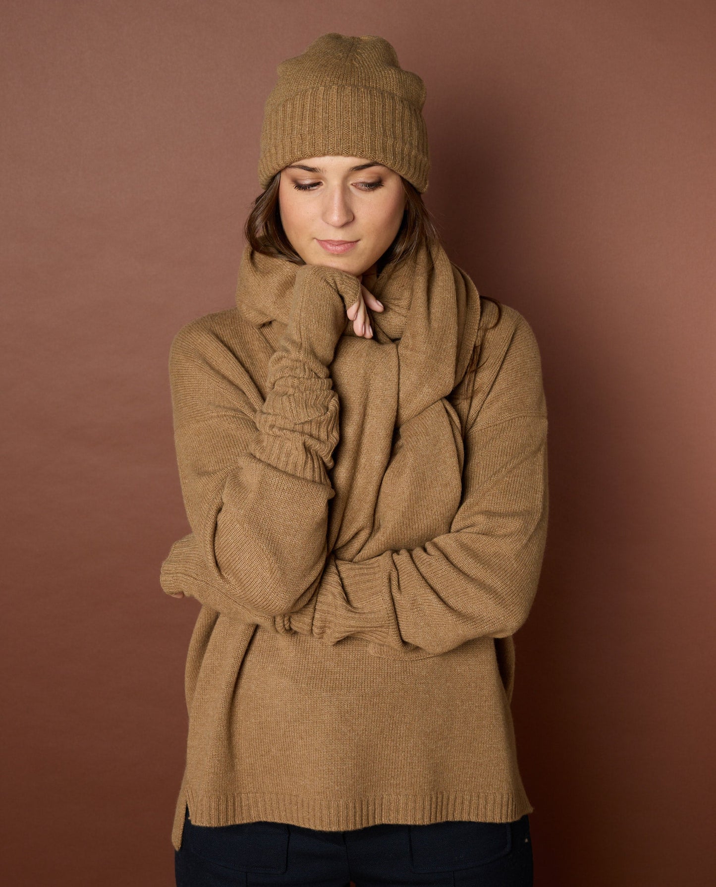 bonnet 100 cachemire Camel