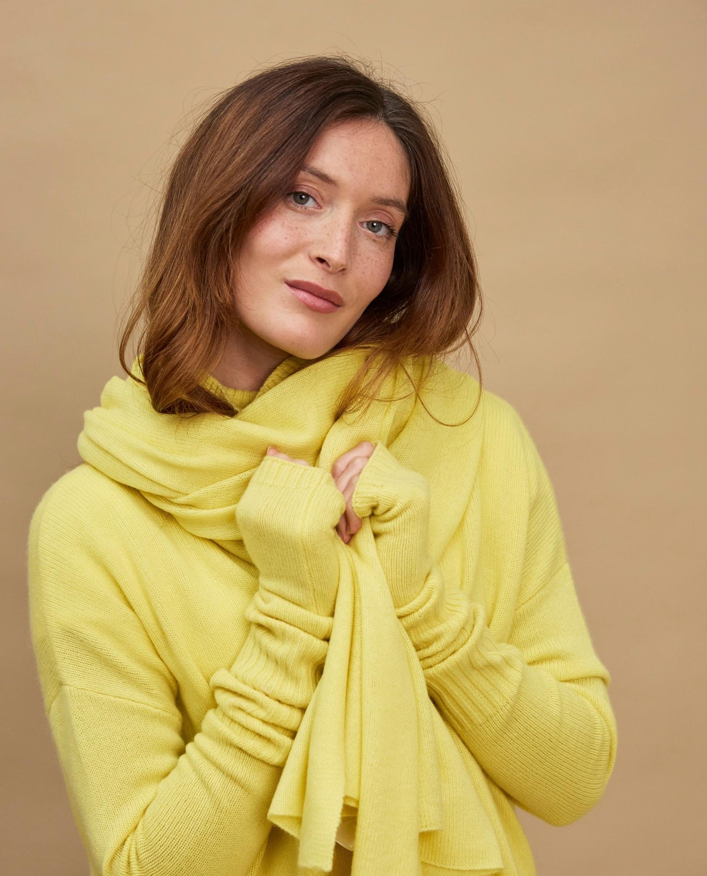 mitaines 100 cachemire Jaune