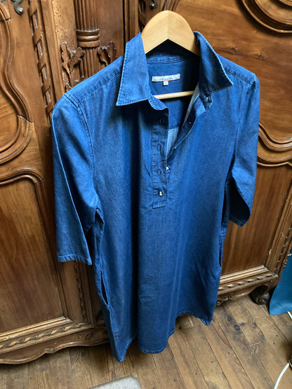 Robe évasée pli creux denim Fe