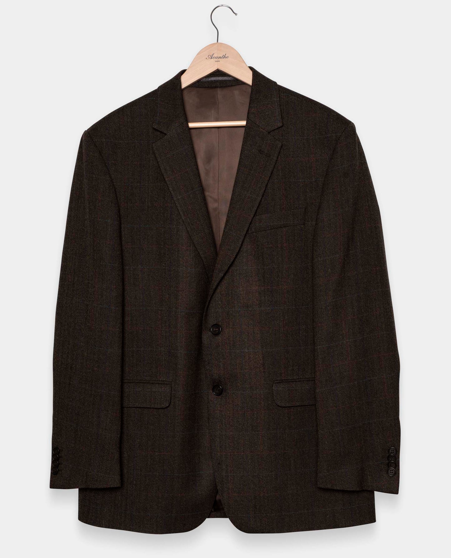 Veste laine 2 boutons carreaux chevron kaki