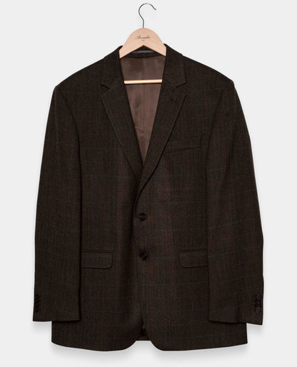 Veste laine 2 boutons carreaux chevron kaki