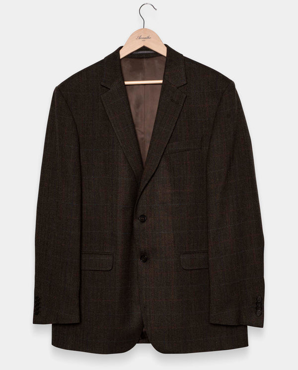 Veste laine 2 boutons carreaux chevron kaki