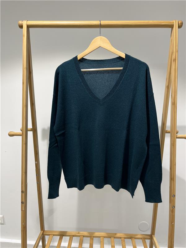 Pull cachemire col V loose vert