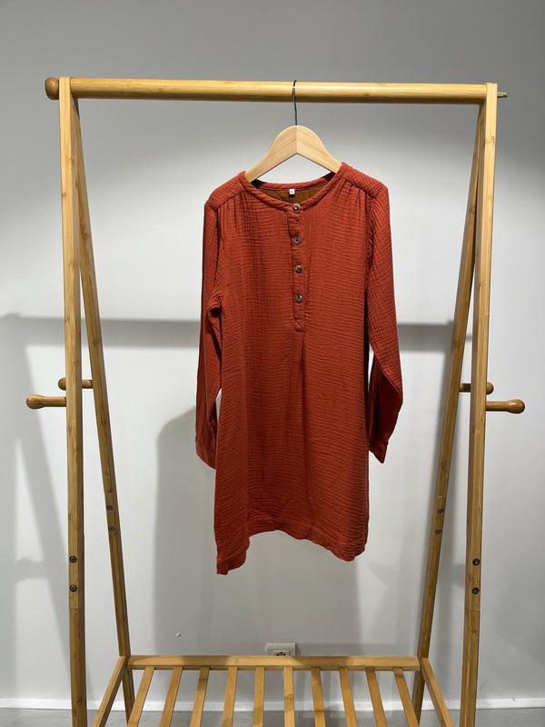 Robe gaze de coton manches longues