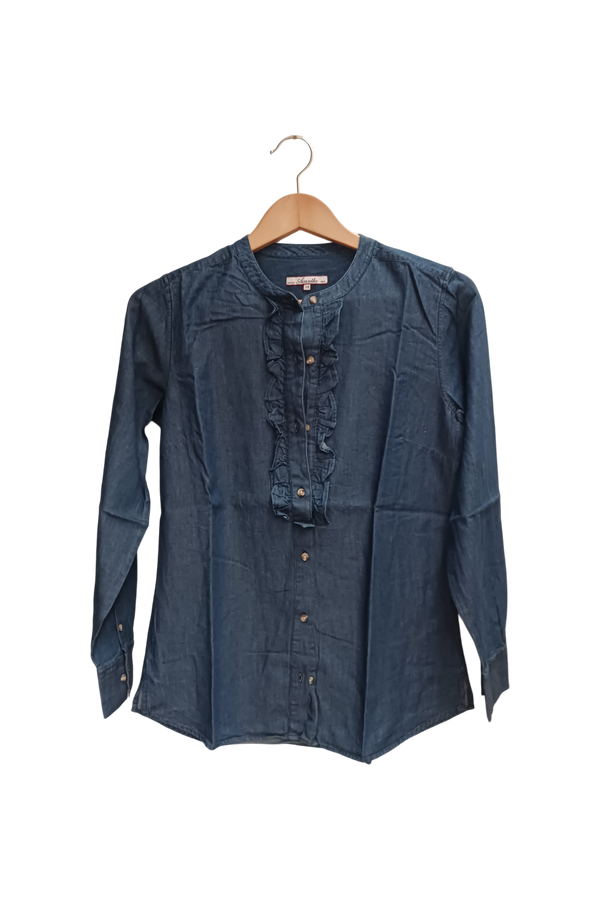Chemisier col froufrou en jean