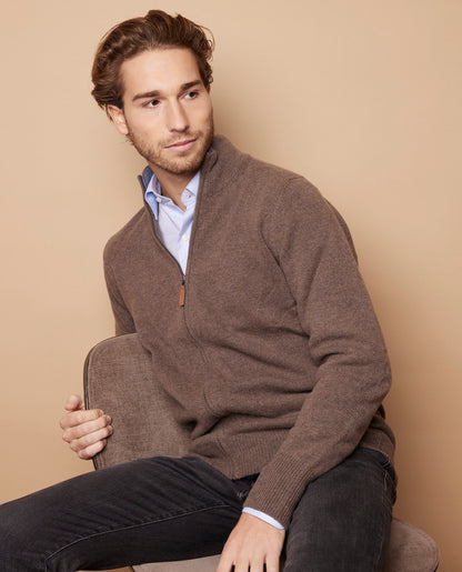 Cardigan zippé 100 cachemire Taupe