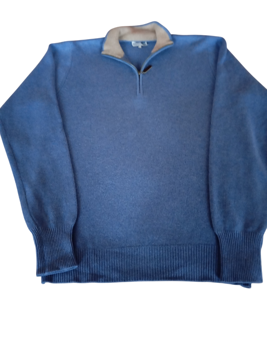 Pull zip camionneur 100 cachemire Marine